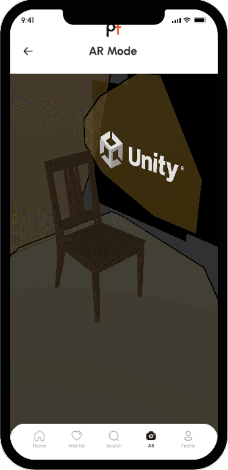 Unity simulation of the AR prototype placing furniture in a scanned room