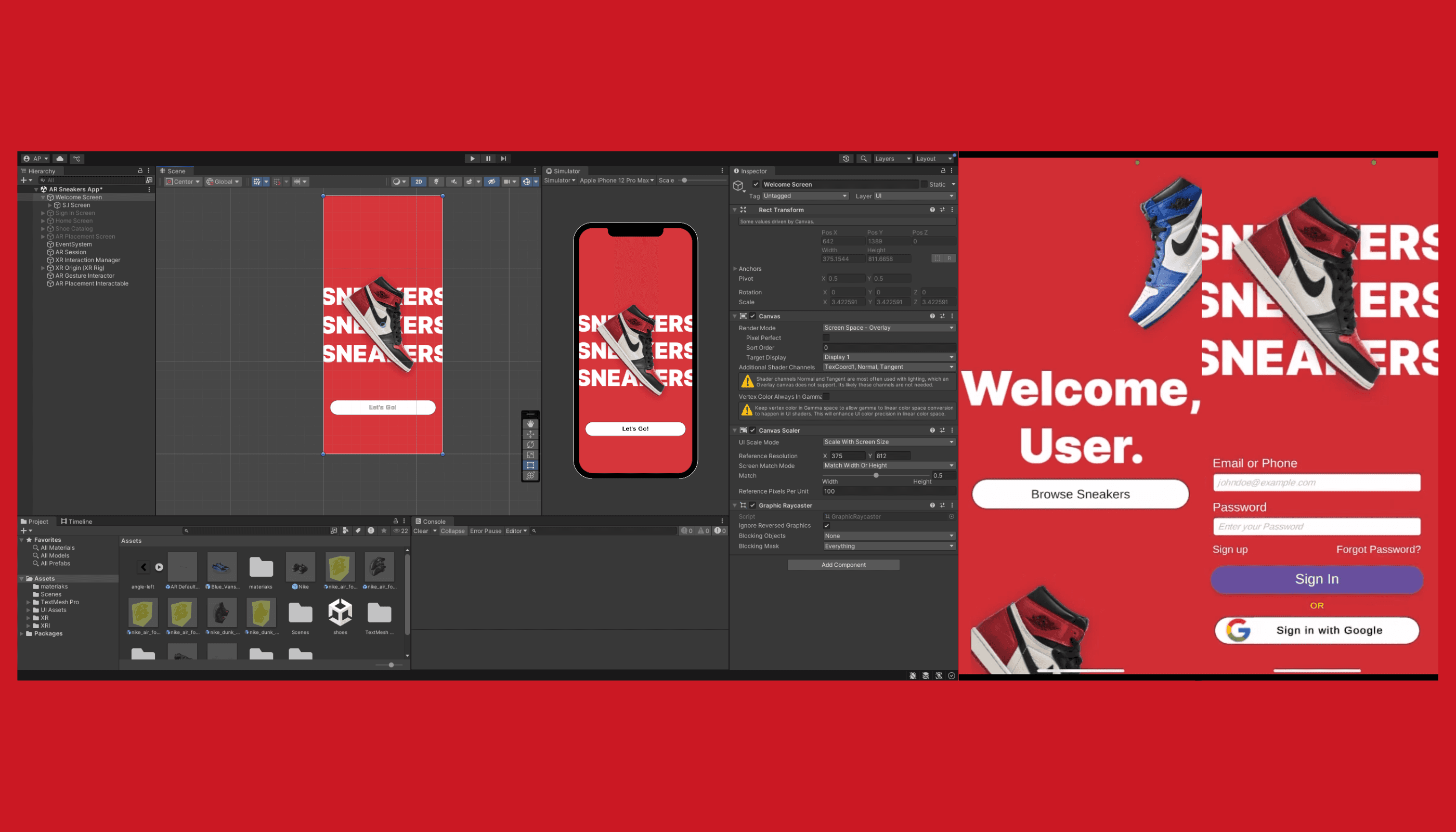 Three onboarding screens introducing the app's AR functionality