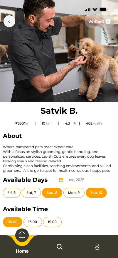 Groomer profile screen
