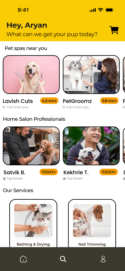 Walkrs grooming booking screen