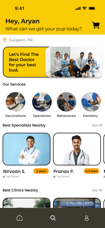 Walkrs medical / vet booking screen